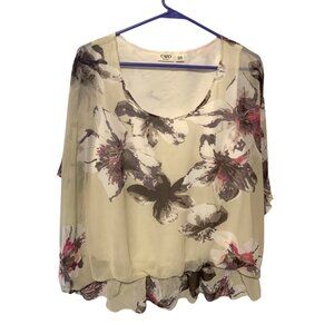Cato Woman Womens Size 14 16W Tunic Top Shirt Angel Sleeve Semi Sheer overlay Ga